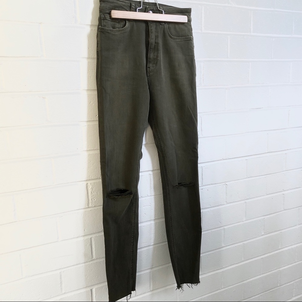 Zara Green Denim High Waist Skinny Sz 2